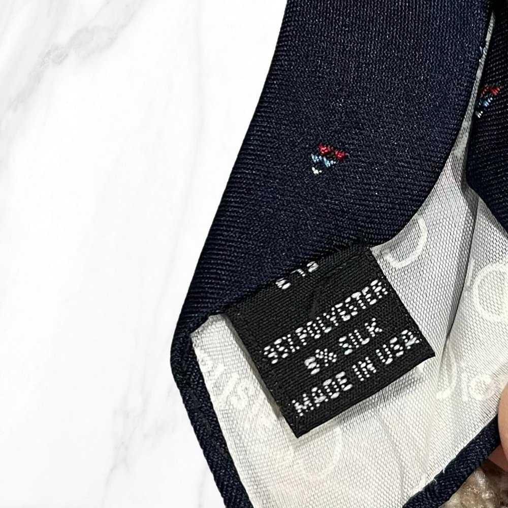 Vintage Christian Dior Navy Blue Silk Blend Graphic Tie, OS - Picture 5 of 5